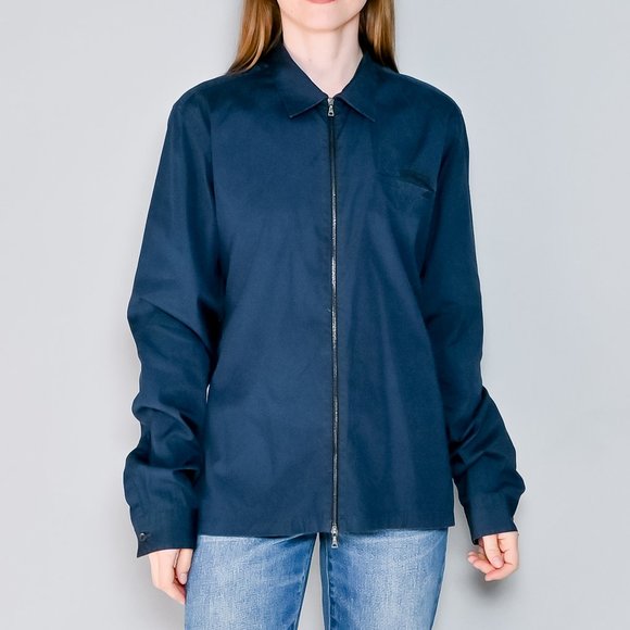 635. PRADA Men's Zip-Up Stretch Cotton Blue Shirt Jacket Small - Picture 1 of 8